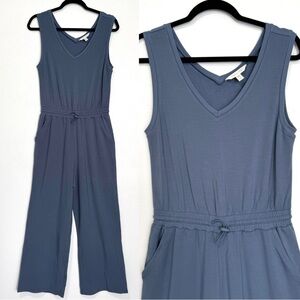Garnet Hill Wide Leg Jumpsuit Women’s‎ XS Slate Blue Ultra Soft Pockets Casual